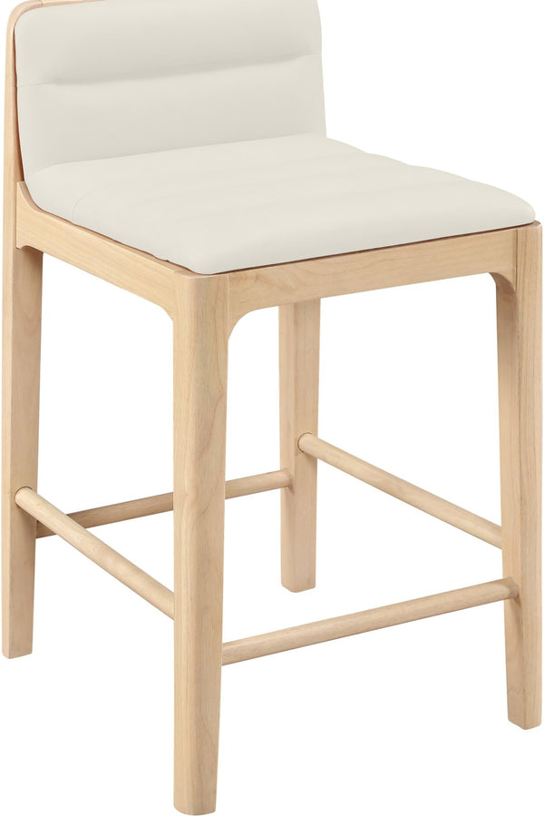 Meridian Furniture Ellis Vegan Leather and Cane Back Counter Stool with Walnut Frame for Kitchen Islands Cream Style A 88060Cream-C