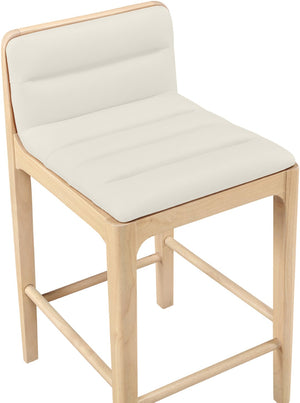 Meridian Furniture Ellis Vegan Leather and Cane Back Counter Stool with Walnut Frame for Kitchen Islands Cream Style A 88060Cream-C