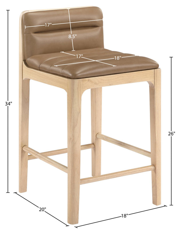Meridian Furniture Ellis Vegan Leather and Cane Back Counter Stool with Walnut Frame for Kitchen Islands Tan Style A 88060Tan-C