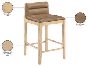 Meridian Furniture Ellis Vegan Leather and Cane Back Counter Stool with Walnut Frame for Kitchen Islands Tan Style A 88060Tan-C