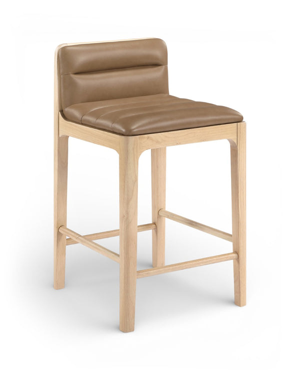 Meridian Furniture Ellis Vegan Leather and Cane Back Counter Stool with Walnut Frame for Kitchen Islands Tan Style A 88060Tan-C