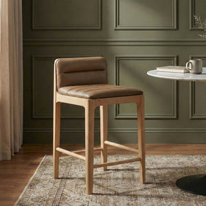 Meridian Furniture Ellis Vegan Leather and Cane Back Counter Stool with Walnut Frame for Kitchen Islands Tan Style A 88060Tan-C