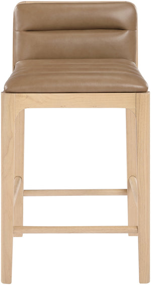 Meridian Furniture Ellis Vegan Leather and Cane Back Counter Stool with Walnut Frame for Kitchen Islands Tan Style A 88060Tan-C