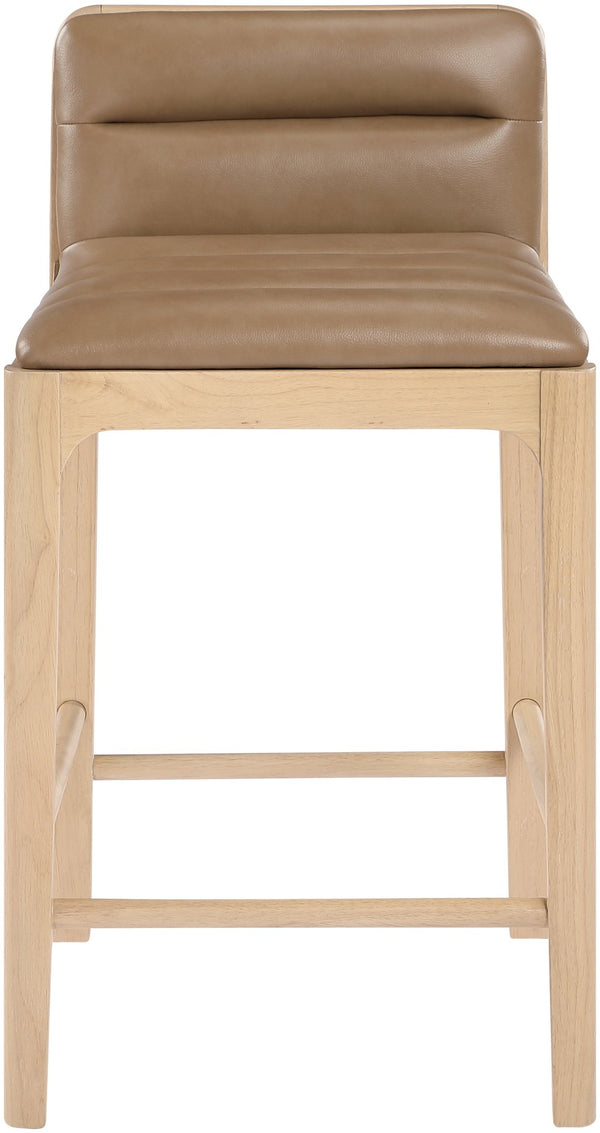 Meridian Furniture Ellis Vegan Leather and Cane Back Counter Stool with Walnut Frame for Kitchen Islands Tan Style A 88060Tan-C
