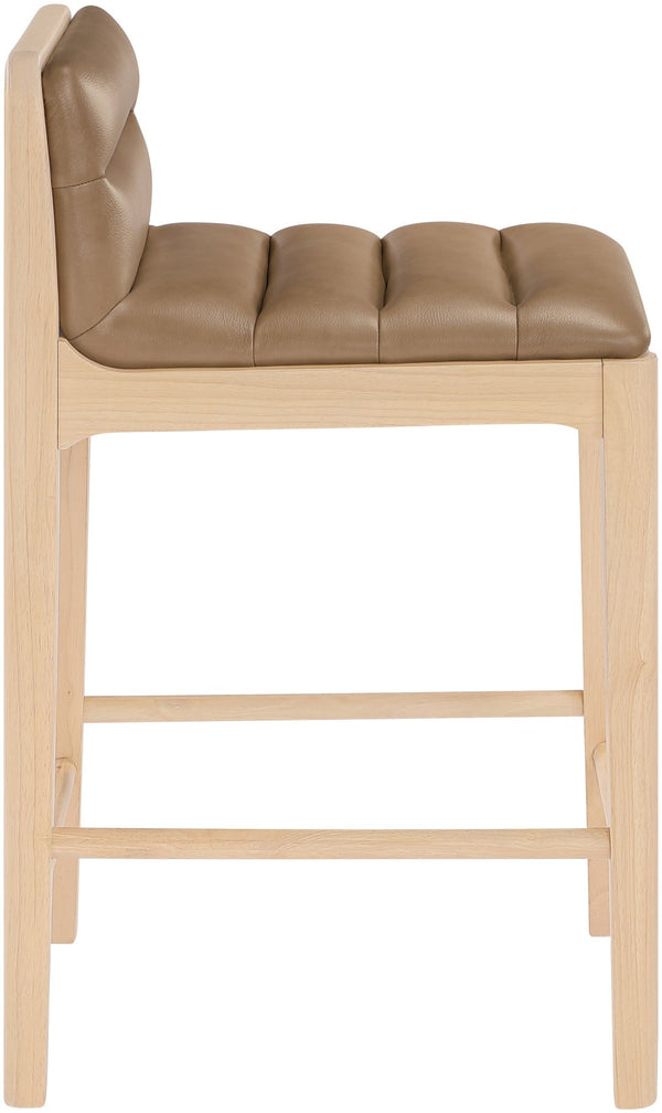 Meridian Furniture Ellis Vegan Leather and Cane Back Counter Stool with Walnut Frame for Kitchen Islands Tan Style A 88060Tan-C