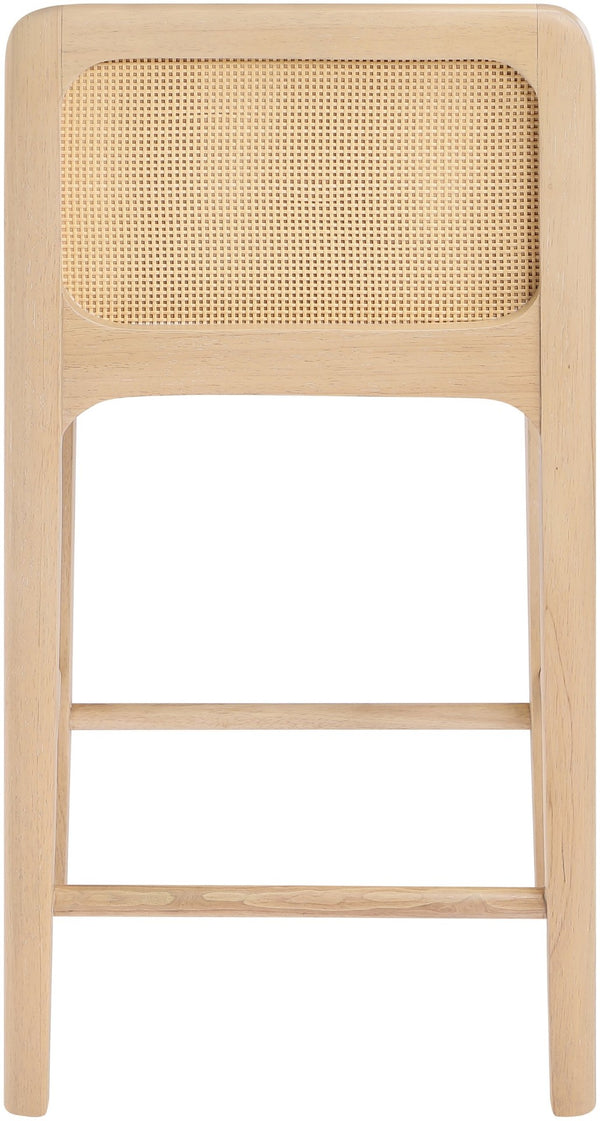 Meridian Furniture Ellis Vegan Leather and Cane Back Counter Stool with Walnut Frame for Kitchen Islands Tan Style A 88060Tan-C