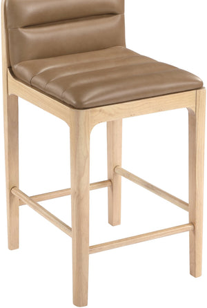 Meridian Furniture Ellis Vegan Leather and Cane Back Counter Stool with Walnut Frame for Kitchen Islands Tan Style A 88060Tan-C