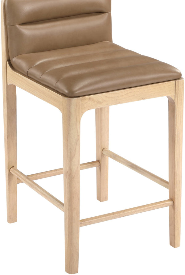 Meridian Furniture Ellis Vegan Leather and Cane Back Counter Stool with Walnut Frame for Kitchen Islands Tan Style A 88060Tan-C