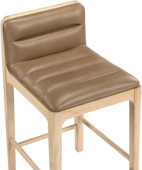 Meridian Furniture Ellis Vegan Leather and Cane Back Counter Stool with Walnut Frame for Kitchen Islands Tan Style A 88060Tan-C
