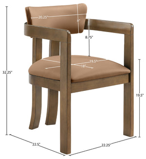 Meridian Furniture Lavrin Art Deco Vegan Leather Dining Arm Chair with Solid Walnut Wood Frame Cognac Style A 88061Cognac-AC