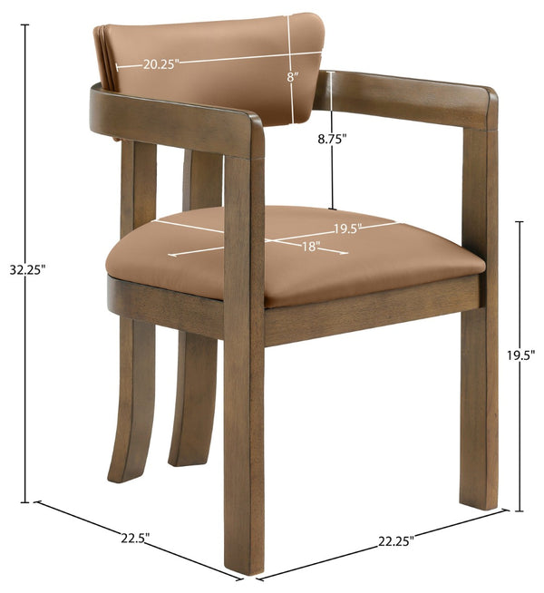 Meridian Furniture Lavrin Art Deco Vegan Leather Dining Arm Chair with Solid Walnut Wood Frame Cognac Style A 88061Cognac-AC