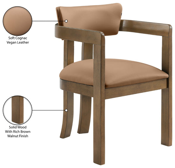 Meridian Furniture Lavrin Art Deco Vegan Leather Dining Arm Chair with Solid Walnut Wood Frame Cognac Style A 88061Cognac-AC