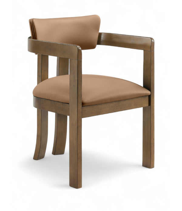 Meridian Furniture Lavrin Art Deco Vegan Leather Dining Arm Chair with Solid Walnut Wood Frame Cognac Style A 88061Cognac-AC