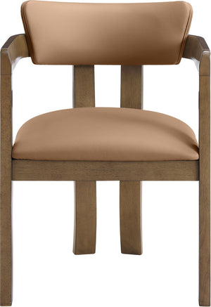 Meridian Furniture Lavrin Art Deco Vegan Leather Dining Arm Chair with Solid Walnut Wood Frame Cognac Style A 88061Cognac-AC