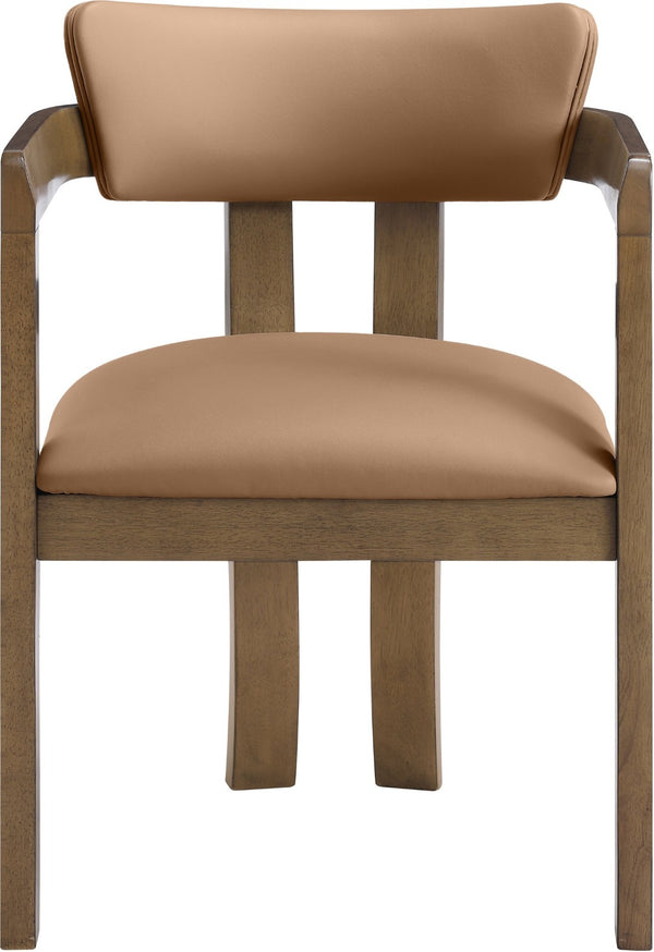 Meridian Furniture Lavrin Art Deco Vegan Leather Dining Arm Chair with Solid Walnut Wood Frame Cognac Style A 88061Cognac-AC