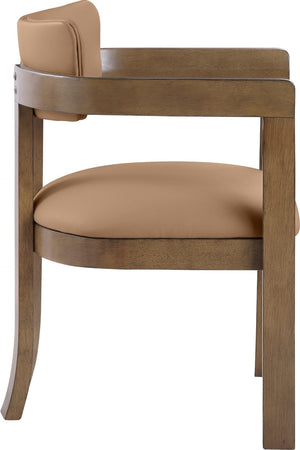 Meridian Furniture Lavrin Art Deco Vegan Leather Dining Arm Chair with Solid Walnut Wood Frame Cognac Style A 88061Cognac-AC
