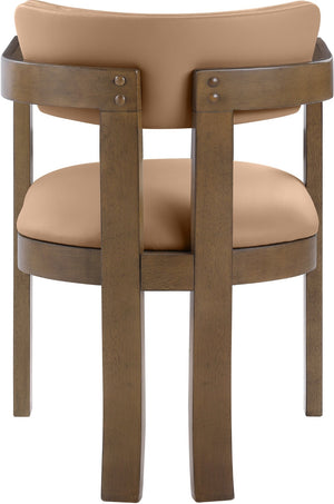 Meridian Furniture Lavrin Art Deco Vegan Leather Dining Arm Chair with Solid Walnut Wood Frame Cognac Style A 88061Cognac-AC