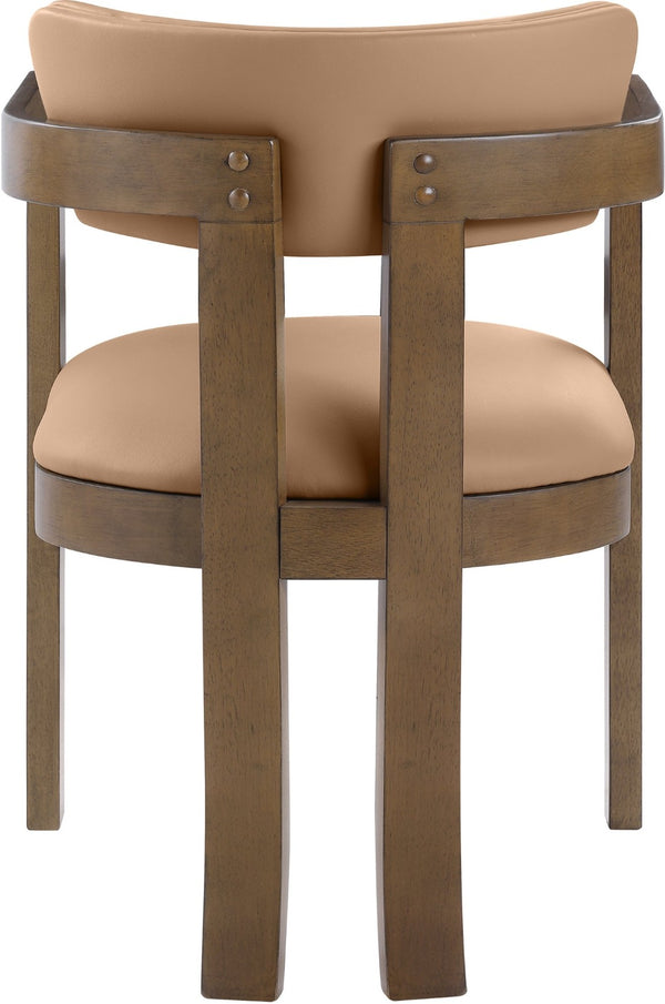 Meridian Furniture Lavrin Art Deco Vegan Leather Dining Arm Chair with Solid Walnut Wood Frame Cognac Style A 88061Cognac-AC