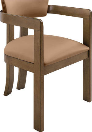 Meridian Furniture Lavrin Art Deco Vegan Leather Dining Arm Chair with Solid Walnut Wood Frame Cognac Style A 88061Cognac-AC