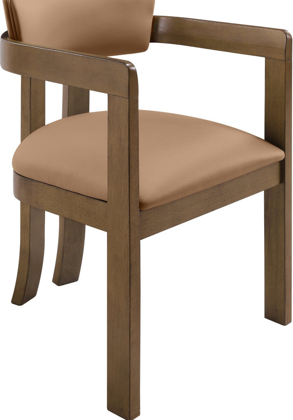 Meridian Furniture Lavrin Art Deco Vegan Leather Dining Arm Chair with Solid Walnut Wood Frame Cognac Style A 88061Cognac-AC