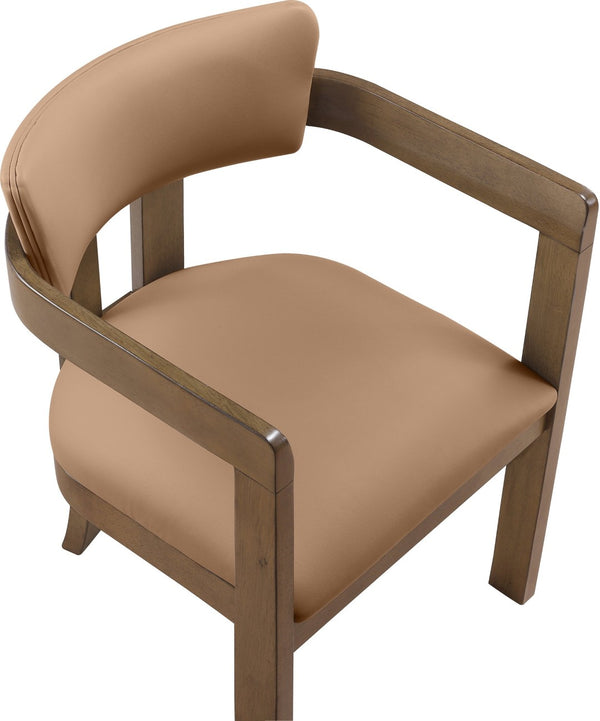 Meridian Furniture Lavrin Art Deco Vegan Leather Dining Arm Chair with Solid Walnut Wood Frame Cognac Style A 88061Cognac-AC