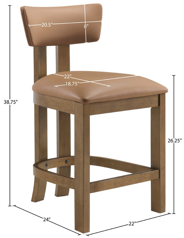 Meridian Furniture Lavrin Art Deco Counter Stool Vegan Leather Seat Solid Wood Frame for Kitchen Islands Cognac Style A 88061Cognac-C