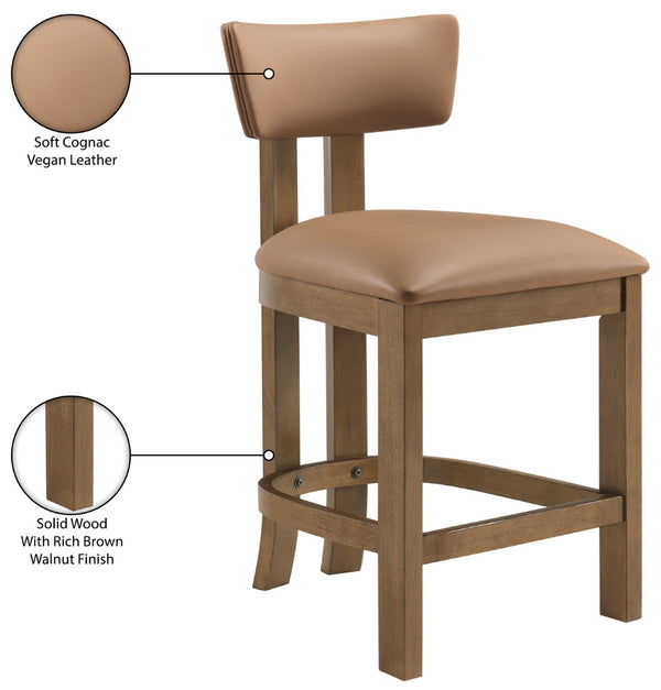 Meridian Furniture Lavrin Art Deco Counter Stool Vegan Leather Seat Solid Wood Frame for Kitchen Islands Cognac Style A 88061Cognac-C