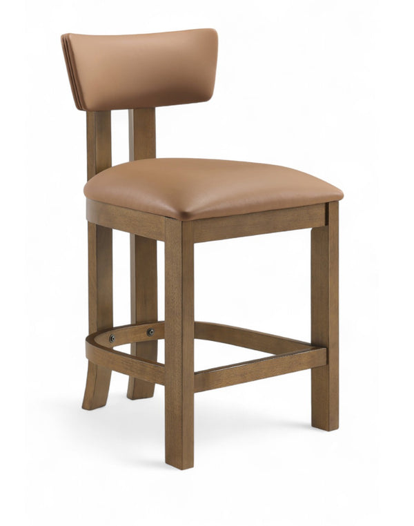 Meridian Furniture Lavrin Art Deco Counter Stool Vegan Leather Seat Solid Wood Frame for Kitchen Islands Cognac Style A 88061Cognac-C
