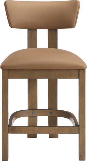 Meridian Furniture Lavrin Art Deco Counter Stool Vegan Leather Seat Solid Wood Frame for Kitchen Islands Cognac Style A 88061Cognac-C