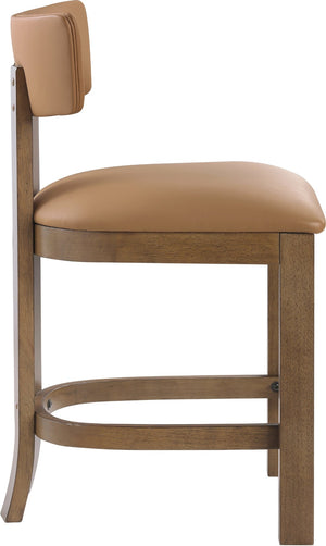 Meridian Furniture Lavrin Art Deco Counter Stool Vegan Leather Seat Solid Wood Frame for Kitchen Islands Cognac Style A 88061Cognac-C