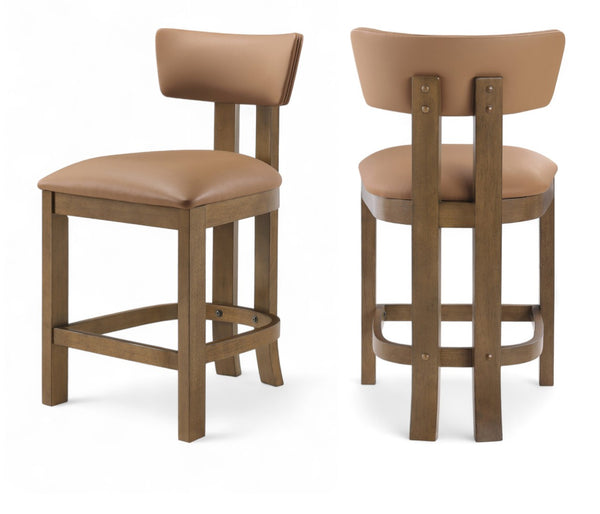 Meridian Furniture Lavrin Art Deco Counter Stool Vegan Leather Seat Solid Wood Frame for Kitchen Islands Cognac Style A 88061Cognac-C