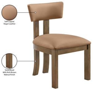 Meridian Furniture Lavrin Art Deco Vegan Leather Dining Chair with Solid Wood Frame for Modern Rooms Cognac Style A 88061Cognac-SC
