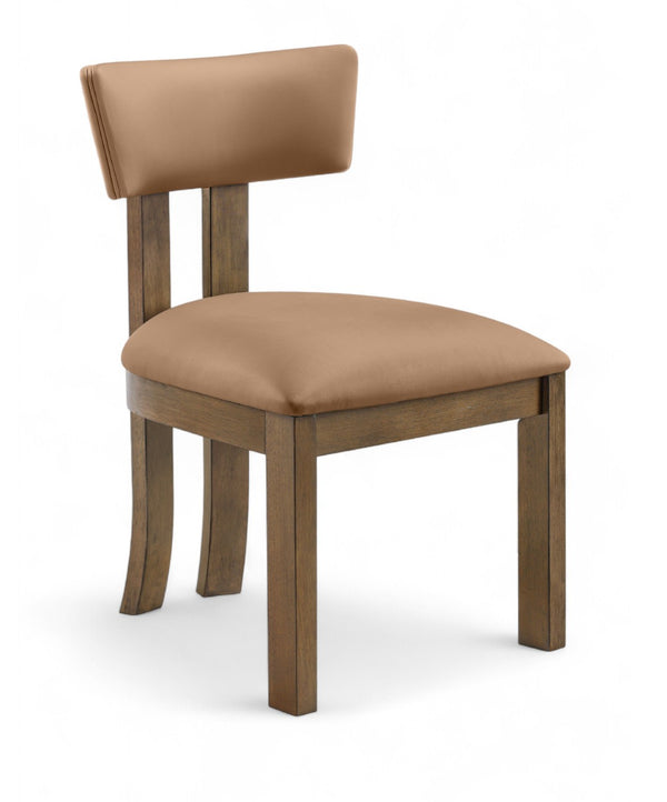 Meridian Furniture Lavrin Art Deco Vegan Leather Dining Chair with Solid Wood Frame for Modern Rooms Cognac Style A 88061Cognac-SC