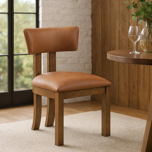 Meridian Furniture Lavrin Art Deco Vegan Leather Dining Chair with Solid Wood Frame for Modern Rooms Cognac Style A 88061Cognac-SC
