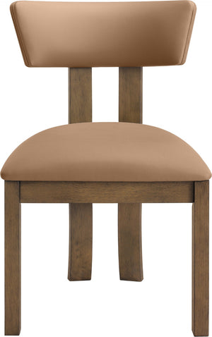 Meridian Furniture Lavrin Art Deco Vegan Leather Dining Chair with Solid Wood Frame for Modern Rooms Cognac Style A 88061Cognac-SC