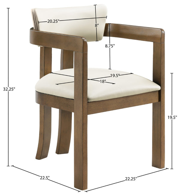 Meridian Furniture Lavrin Art Deco Vegan Leather Dining Arm Chair with Solid Walnut Wood Frame Cream Style A 88061Cream-AC