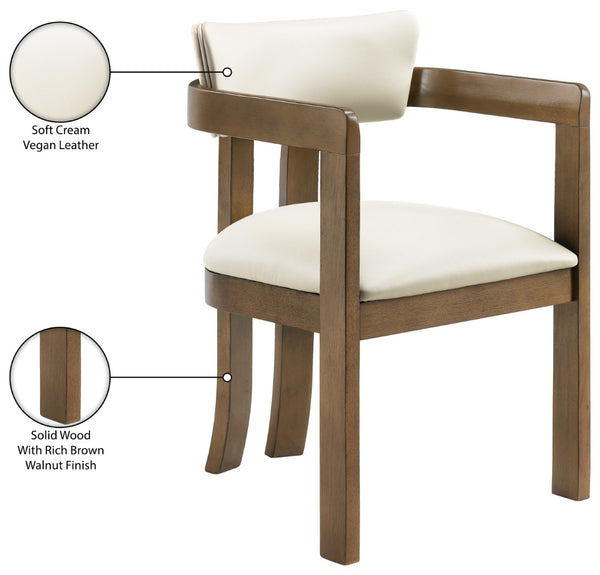 Meridian Furniture Lavrin Art Deco Vegan Leather Dining Arm Chair with Solid Walnut Wood Frame Cream Style A 88061Cream-AC