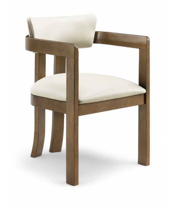 Meridian Furniture Lavrin Art Deco Vegan Leather Dining Arm Chair with Solid Walnut Wood Frame Cream Style A 88061Cream-AC