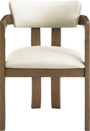 Meridian Furniture Lavrin Art Deco Vegan Leather Dining Arm Chair with Solid Walnut Wood Frame Cream Style A 88061Cream-AC