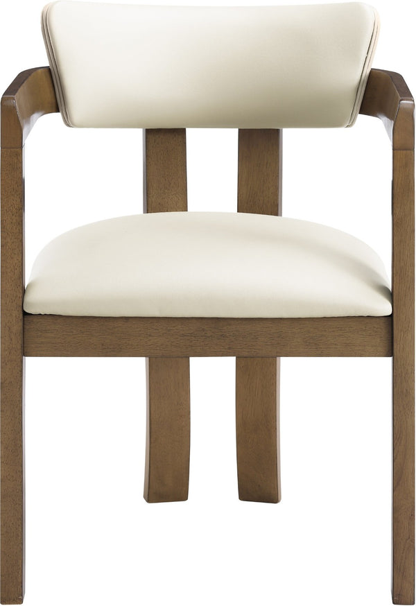 Meridian Furniture Lavrin Art Deco Vegan Leather Dining Arm Chair with Solid Walnut Wood Frame Cream Style A 88061Cream-AC