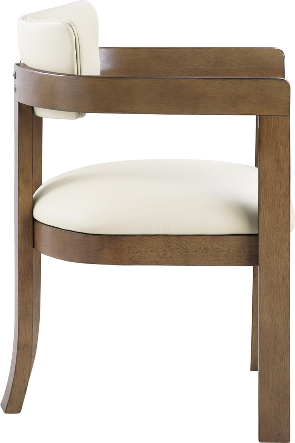 Meridian Furniture Lavrin Art Deco Vegan Leather Dining Arm Chair with Solid Walnut Wood Frame Cream Style A 88061Cream-AC