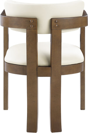 Meridian Furniture Lavrin Art Deco Vegan Leather Dining Arm Chair with Solid Walnut Wood Frame Cream Style A 88061Cream-AC