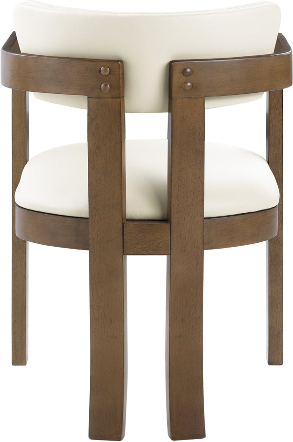 Meridian Furniture Lavrin Art Deco Vegan Leather Dining Arm Chair with Solid Walnut Wood Frame Cream Style A 88061Cream-AC