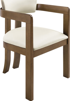 Meridian Furniture Lavrin Art Deco Vegan Leather Dining Arm Chair with Solid Walnut Wood Frame Cream Style A 88061Cream-AC