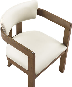Meridian Furniture Lavrin Art Deco Vegan Leather Dining Arm Chair with Solid Walnut Wood Frame Cream Style A 88061Cream-AC