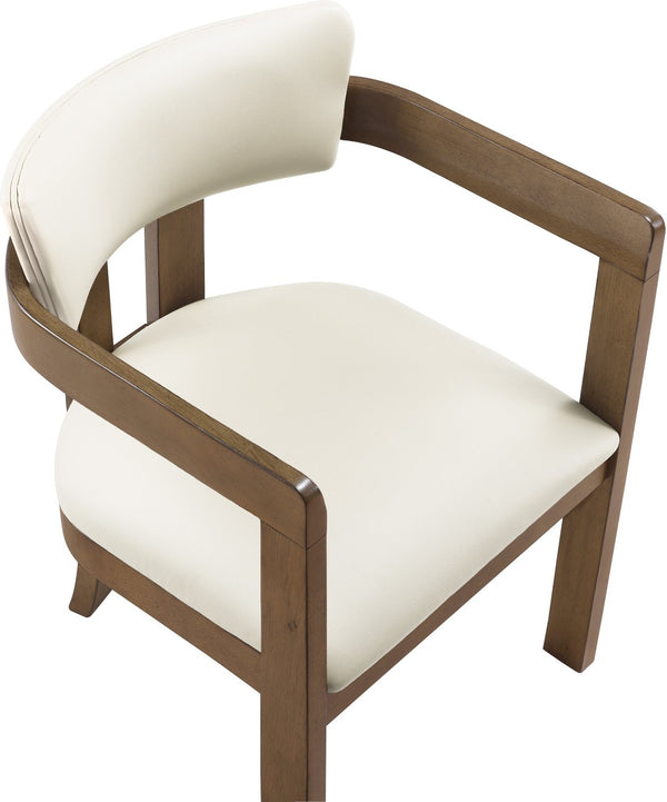 Meridian Furniture Lavrin Art Deco Vegan Leather Dining Arm Chair with Solid Walnut Wood Frame Cream Style A 88061Cream-AC