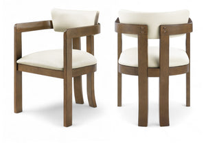 Meridian Furniture Lavrin Art Deco Vegan Leather Dining Arm Chair with Solid Walnut Wood Frame Cream Style A 88061Cream-AC