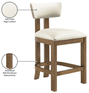 Meridian Furniture Lavrin Art Deco Counter Stool Vegan Leather Seat Solid Wood Frame for Kitchen Islands Cream Style A 88061Cream-C