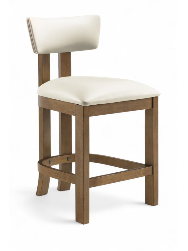 Meridian Furniture Lavrin Art Deco Counter Stool Vegan Leather Seat Solid Wood Frame for Kitchen Islands Cream Style A 88061Cream-C