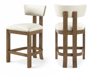 Meridian Furniture Lavrin Art Deco Counter Stool Vegan Leather Seat Solid Wood Frame for Kitchen Islands Cream Style A 88061Cream-C